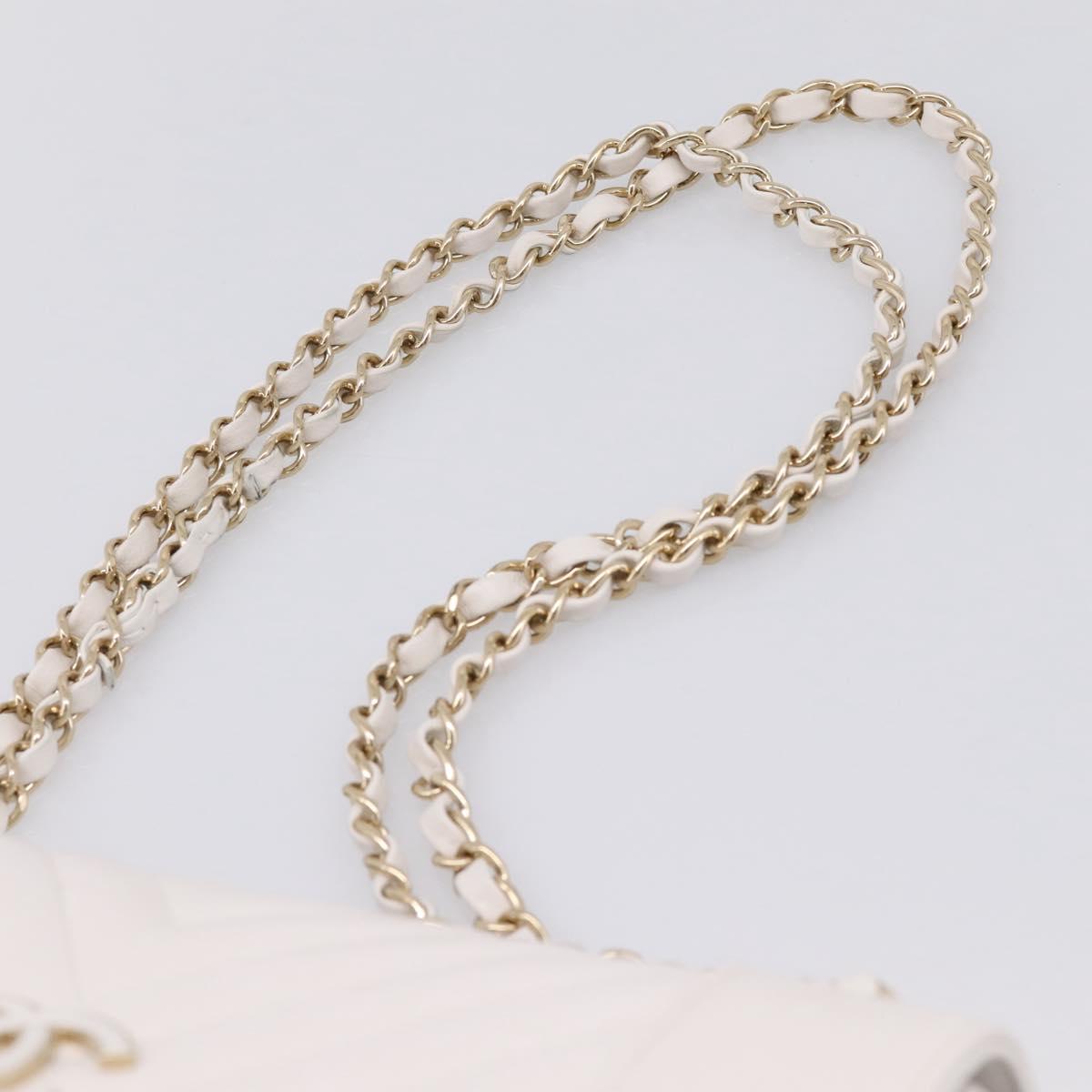 CHANEL V Stitch Chain Chevron Shoulder Bag Leather White Navy CC Auth BA15077SAM