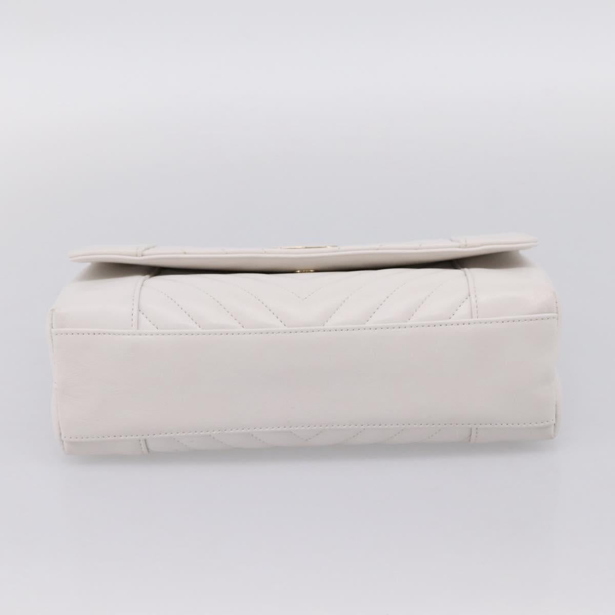 CHANEL V Stitch Chain Chevron Shoulder Bag Leather White Navy CC Auth BA15077SAM