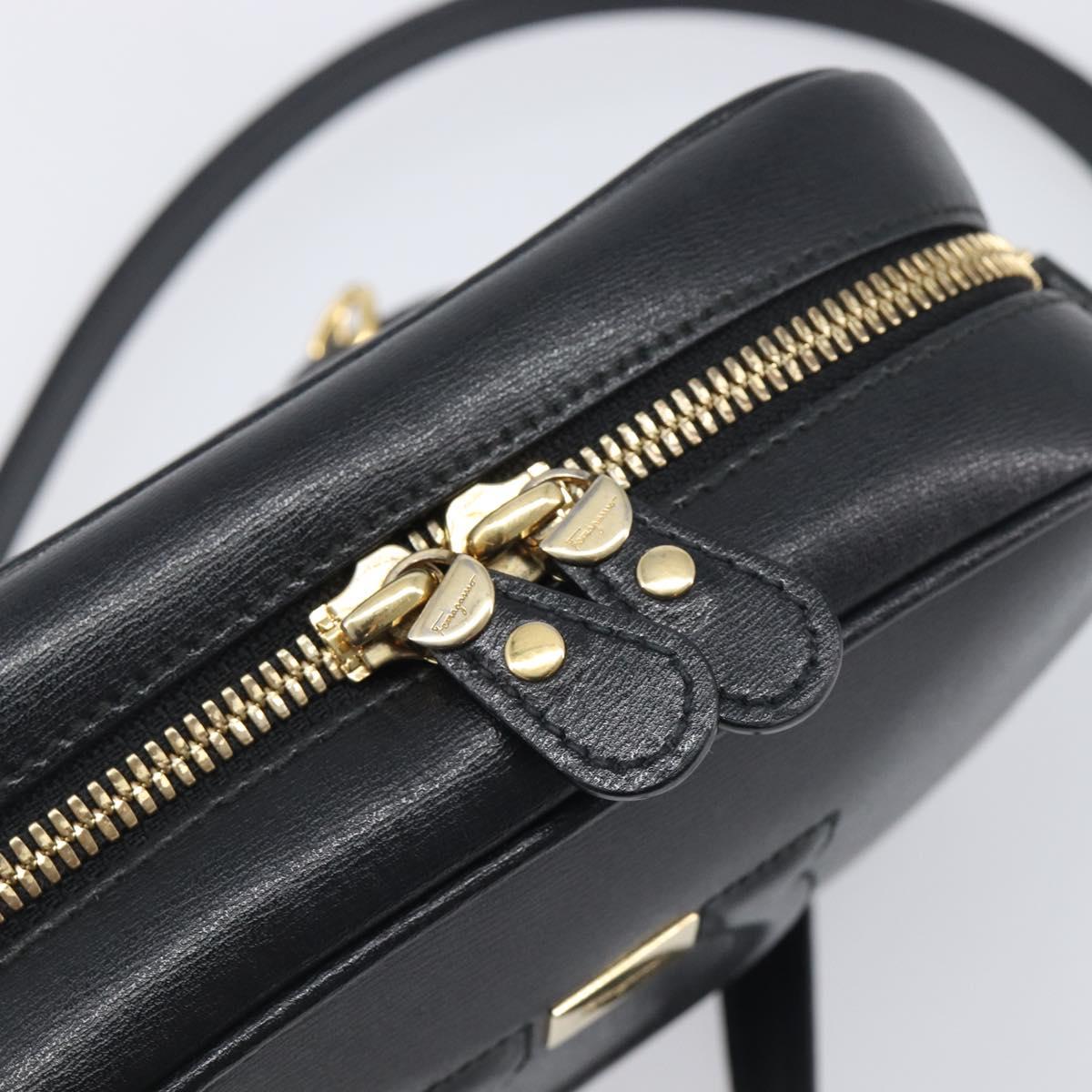 Salvatore Ferragamo Gancini Shoulder Bag Leather Black Gold Auth BA15079A