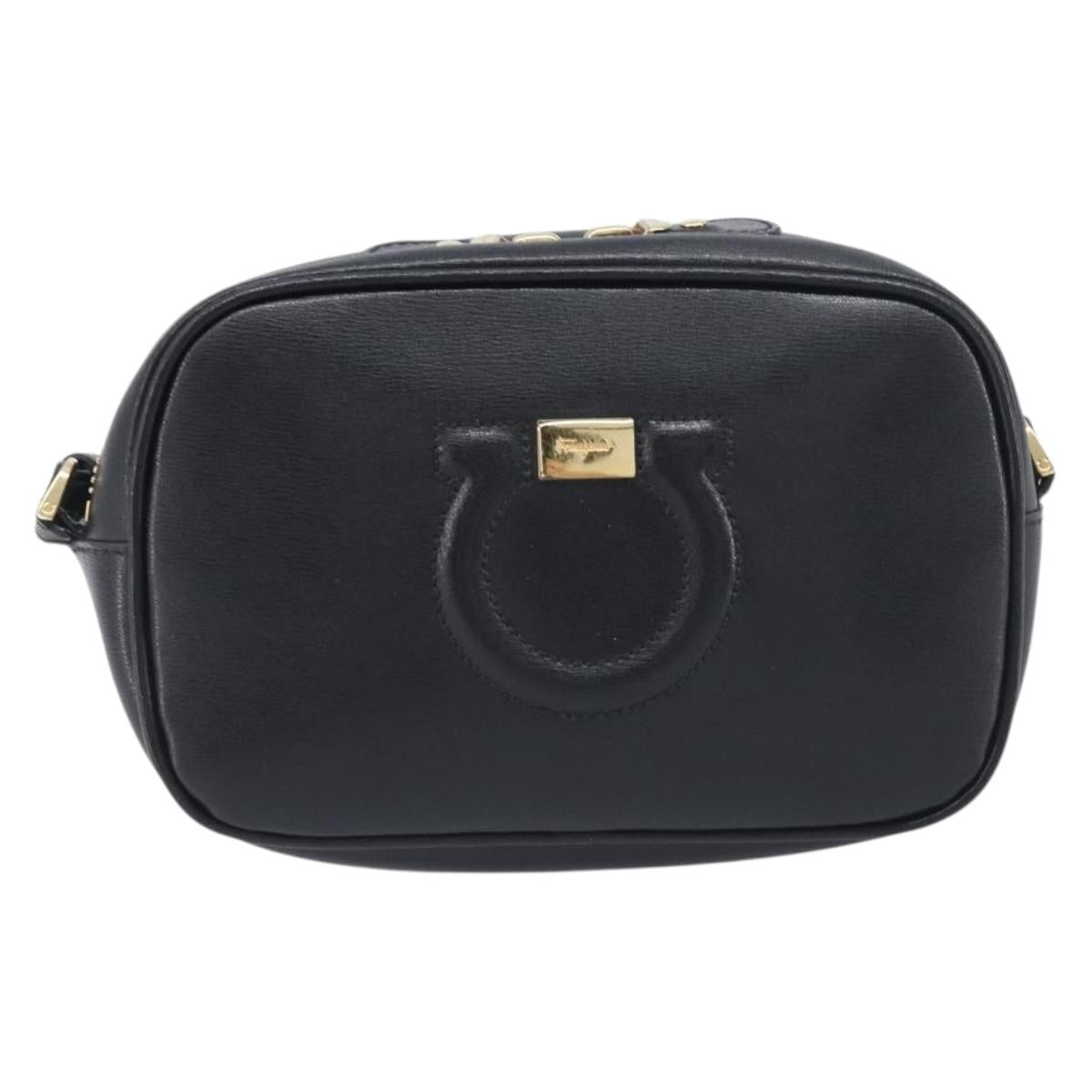 Salvatore Ferragamo Gancini Shoulder Bag Leather Black Gold Auth BA15079A