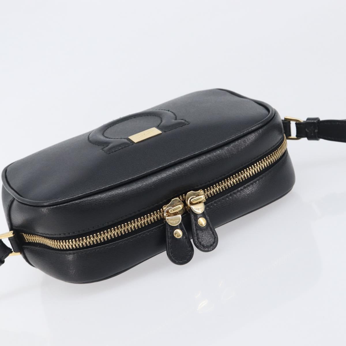 Salvatore Ferragamo Gancini Shoulder Bag Leather Black Gold Auth BA15079A