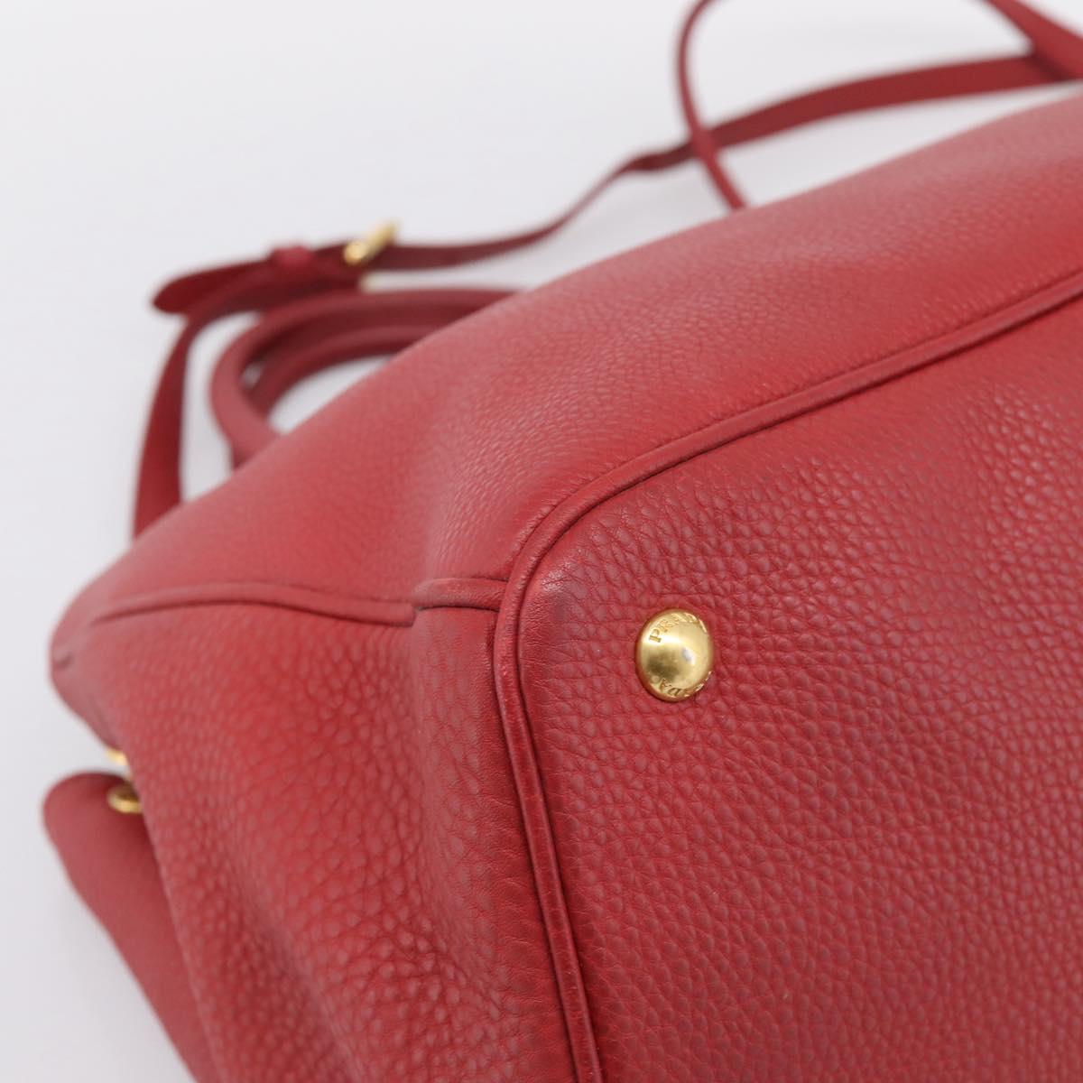 PRADA Hand Bag Vittero Dino Leather 2way Red Gold Auth BA15080V