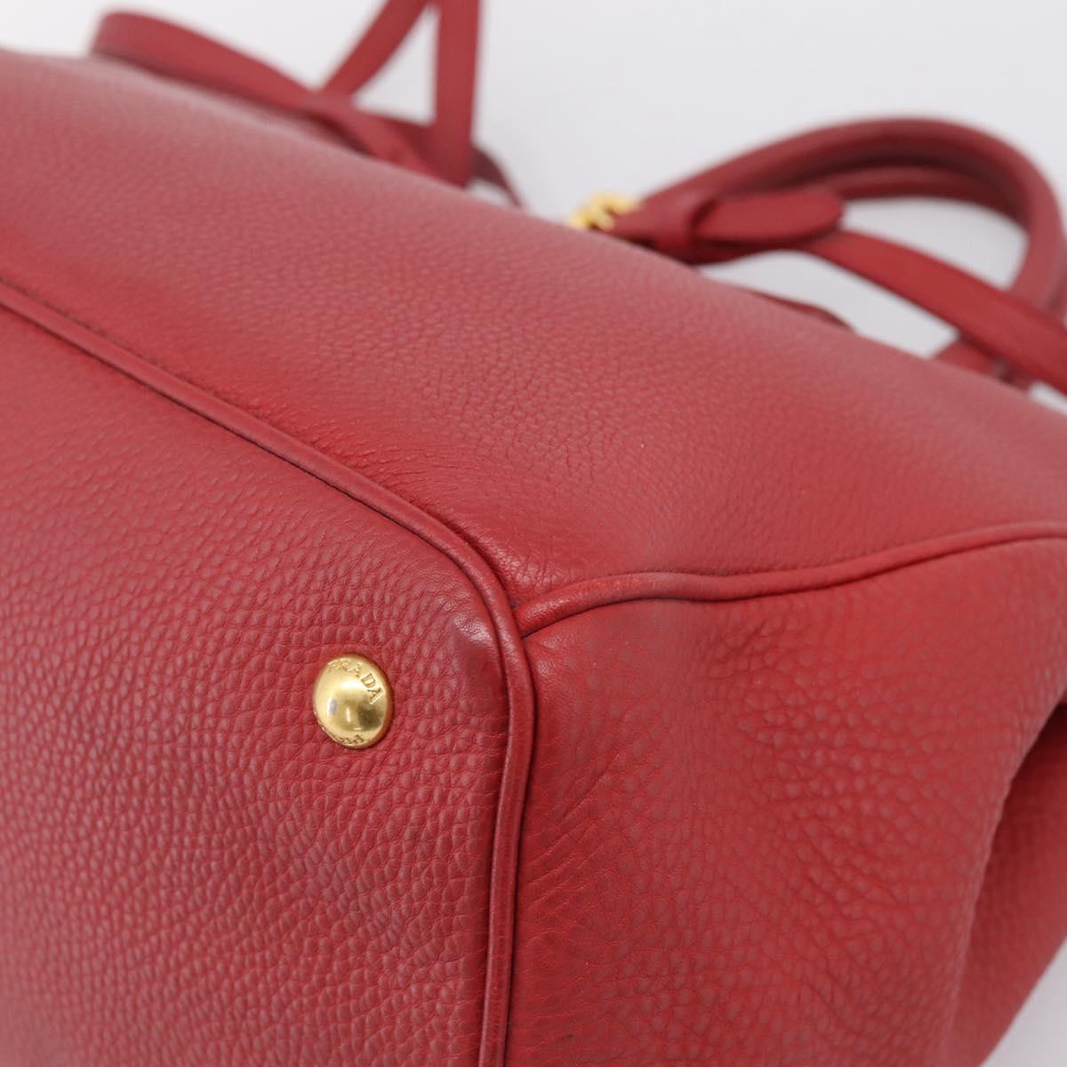 PRADA Hand Bag Vittero Dino Leather 2way Red Gold Auth BA15080V