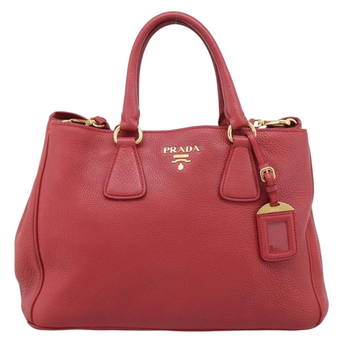 PRADA Hand Bag Vittero Dino Leather 2way Red Gold Auth BA15080V