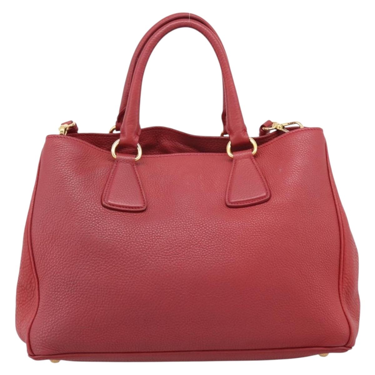 PRADA Hand Bag Vittero Dino Leather 2way Red Gold Auth BA15080V