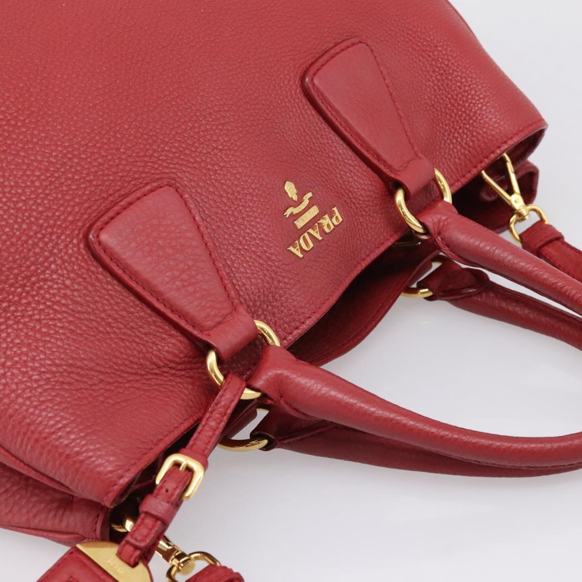 PRADA Hand Bag Vittero Dino Leather 2way Red Gold Auth BA15080V