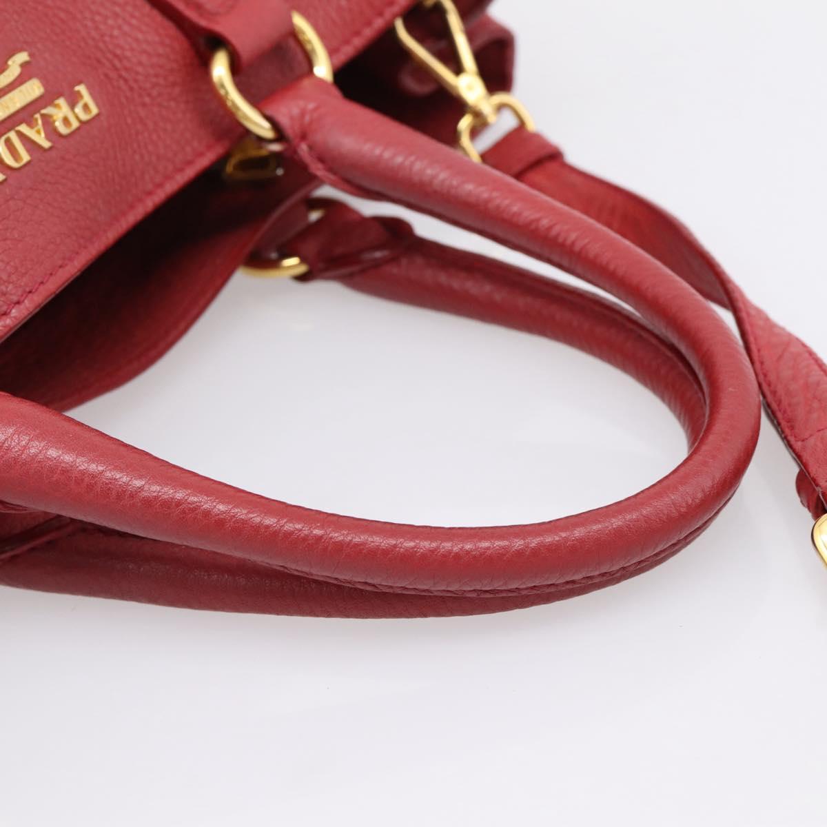 PRADA Hand Bag Vittero Dino Leather 2way Red Gold Auth BA15080V