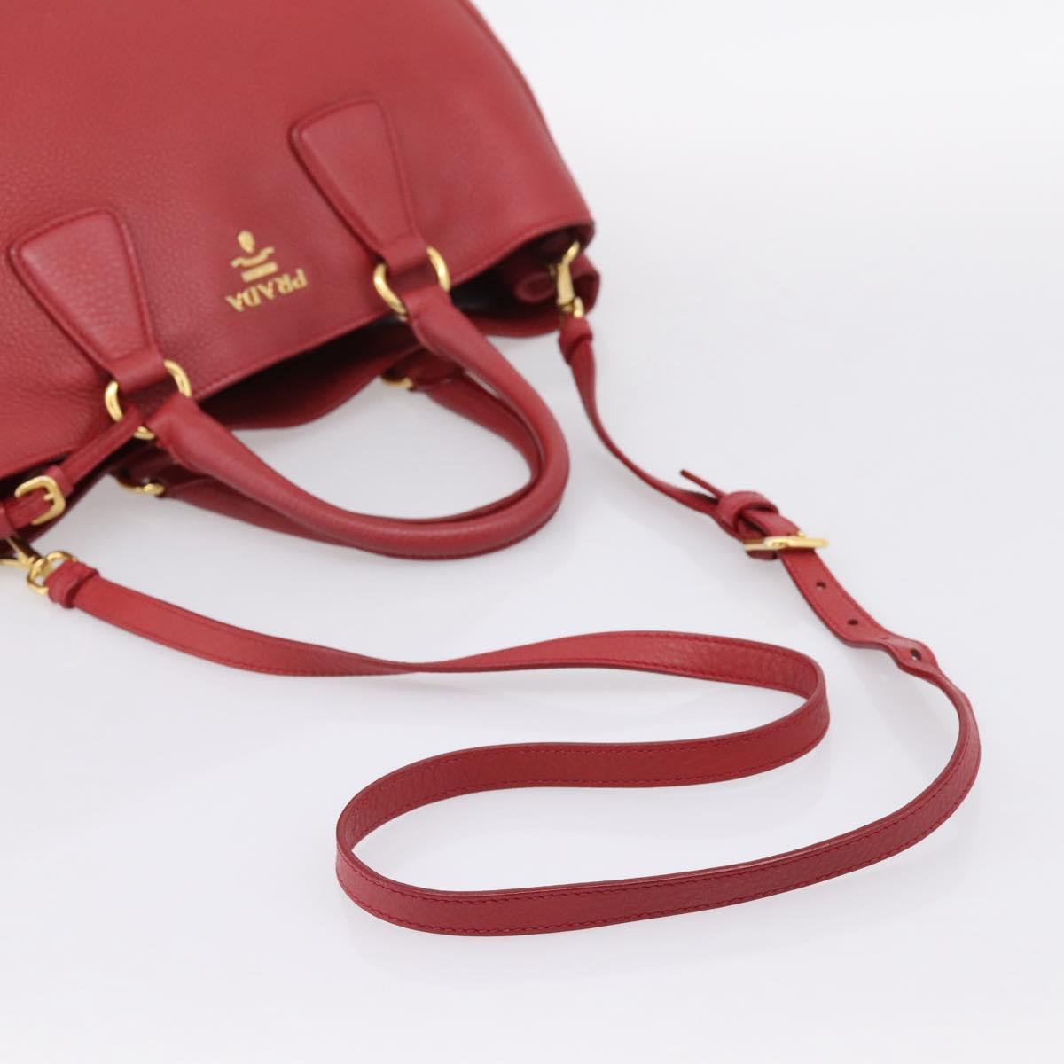 PRADA Hand Bag Vittero Dino Leather 2way Red Gold Auth BA15080V