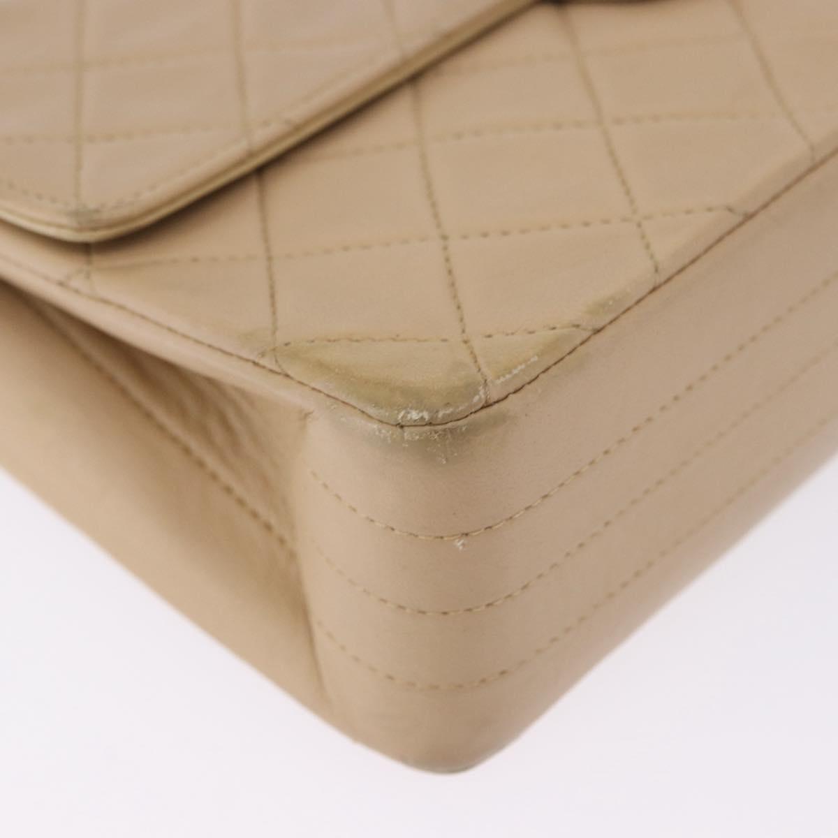 CHANEL Matelasse Chain Shoulder Bag Leather Beige Gold CC Auth BA15089A
