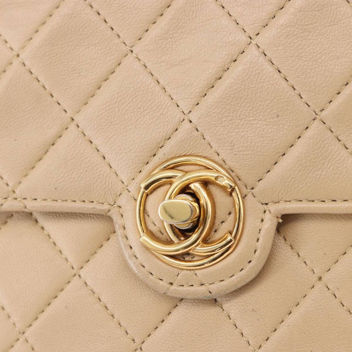 CHANEL Matelasse Chain Shoulder Bag Leather Beige Gold CC Auth BA15089A
