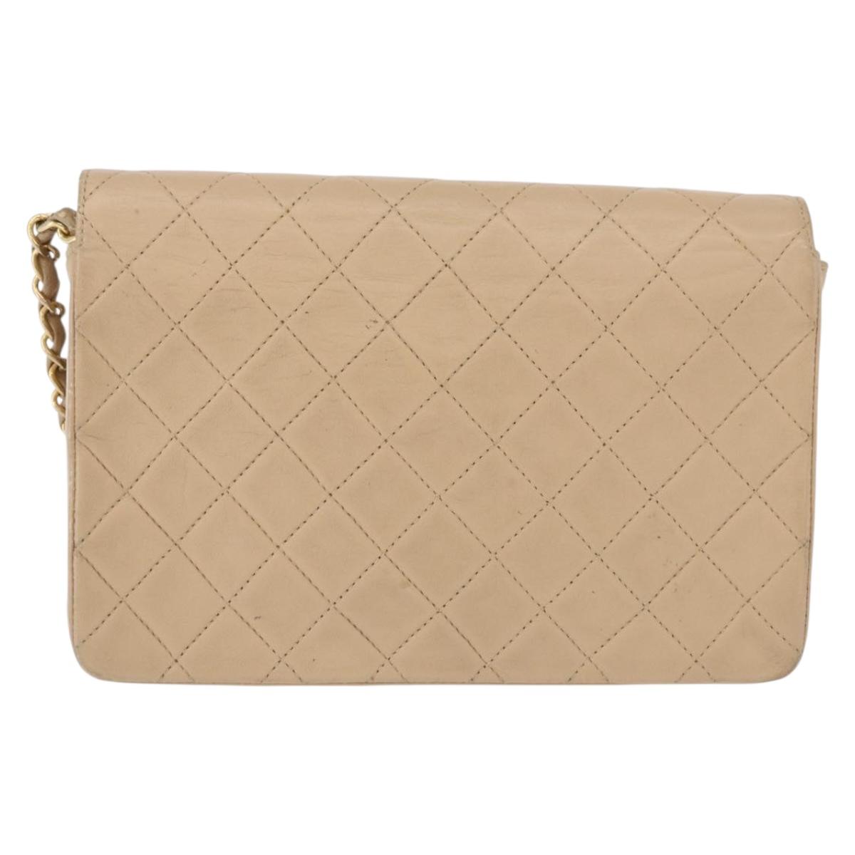 CHANEL Matelasse Chain Shoulder Bag Leather Beige Gold CC Auth BA15089A