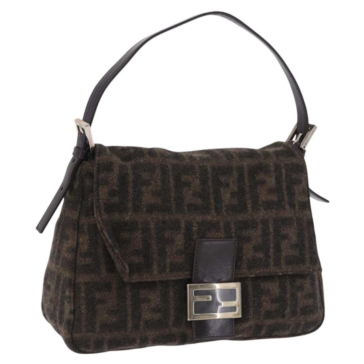 FENDI Zucca Canvas Mamma Baguette Shoulder Bag Wool Brown Black Auth BA15090V