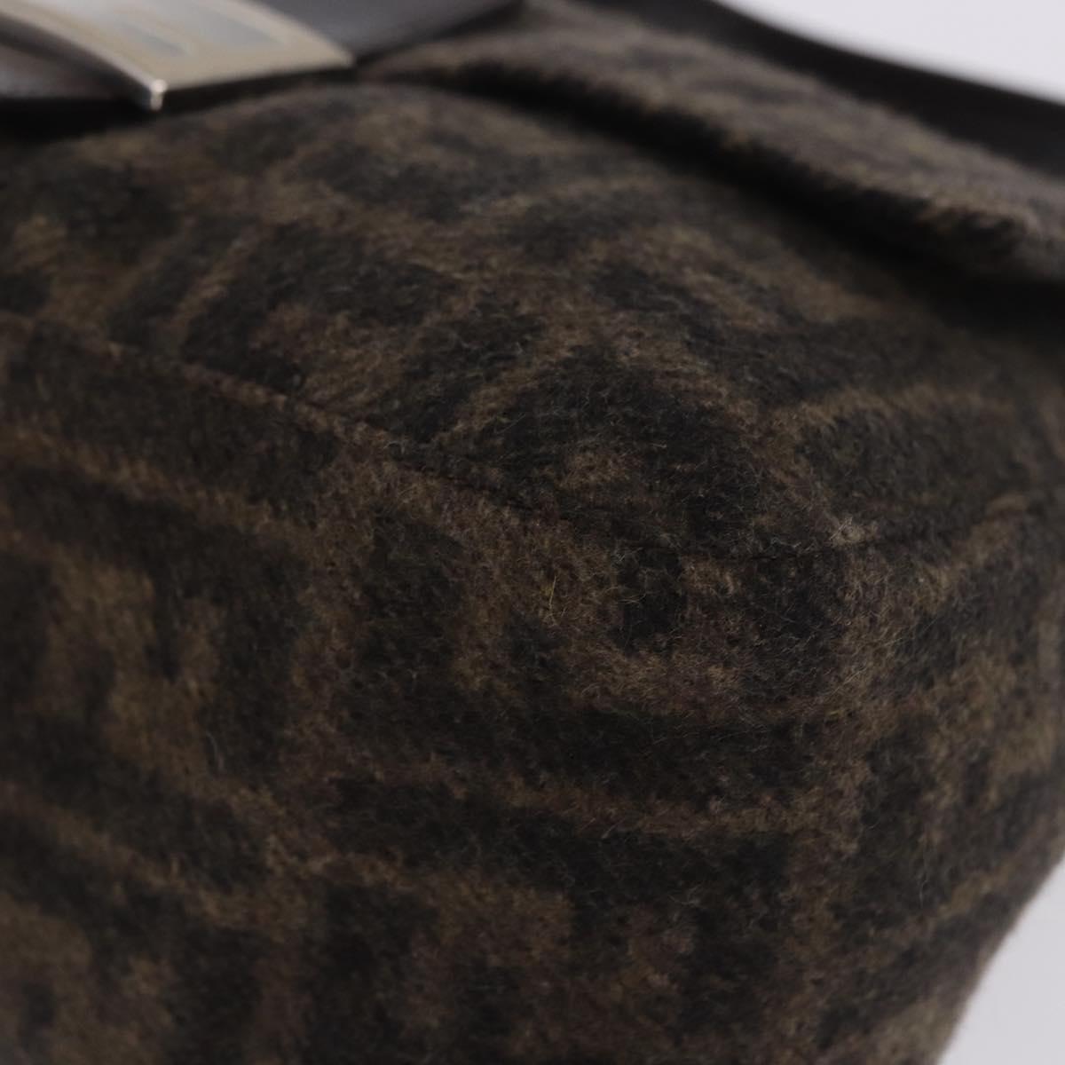 FENDI Zucca Canvas Mamma Baguette Shoulder Bag Wool Brown Black Auth BA15090V