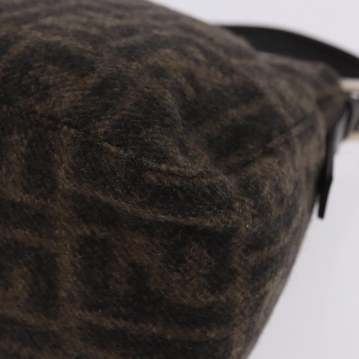 FENDI Zucca Canvas Mamma Baguette Shoulder Bag Wool Brown Black Auth BA15090V