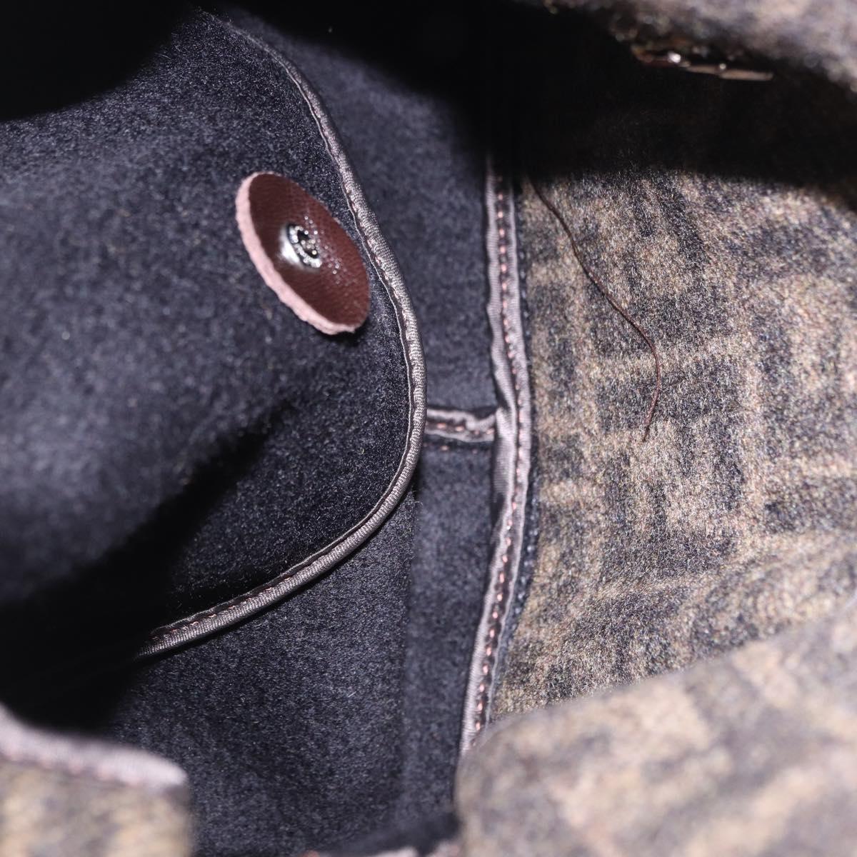 FENDI Zucca Canvas Mamma Baguette Shoulder Bag Wool Brown Black Auth BA15090V