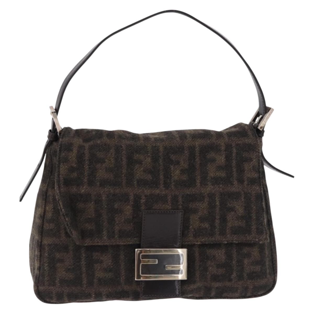 FENDI Zucca Canvas Mamma Baguette Shoulder Bag Wool Brown Black Auth BA15090V