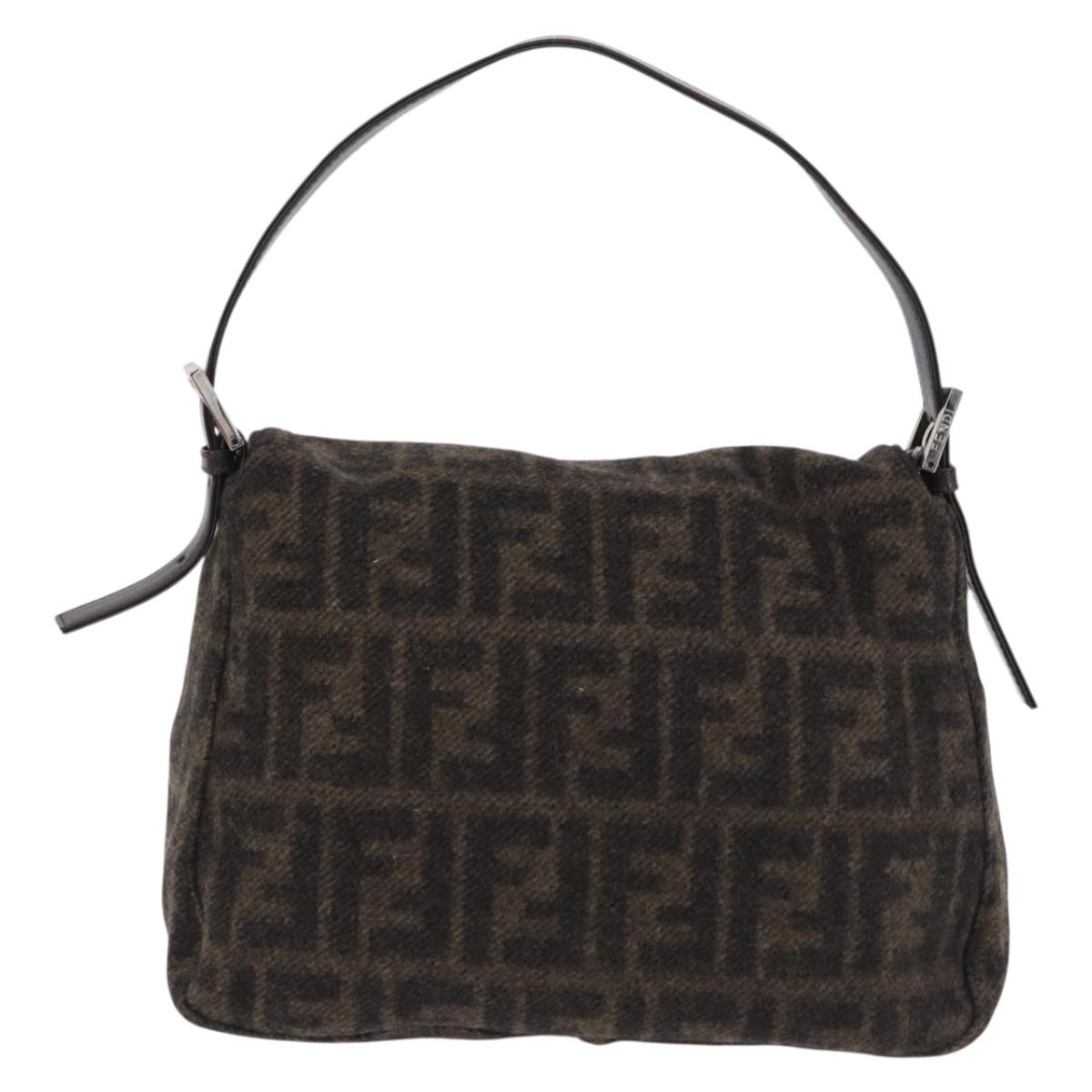 FENDI Zucca Canvas Mamma Baguette Shoulder Bag Wool Brown Black Auth BA15090V