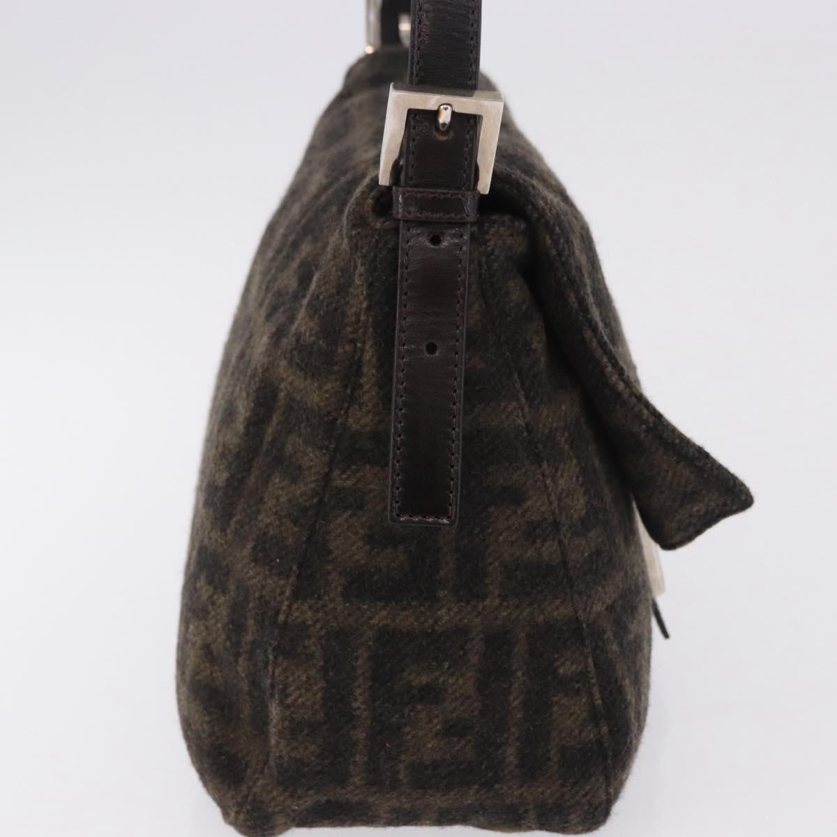 FENDI Zucca Canvas Mamma Baguette Shoulder Bag Wool Brown Black Auth BA15090V