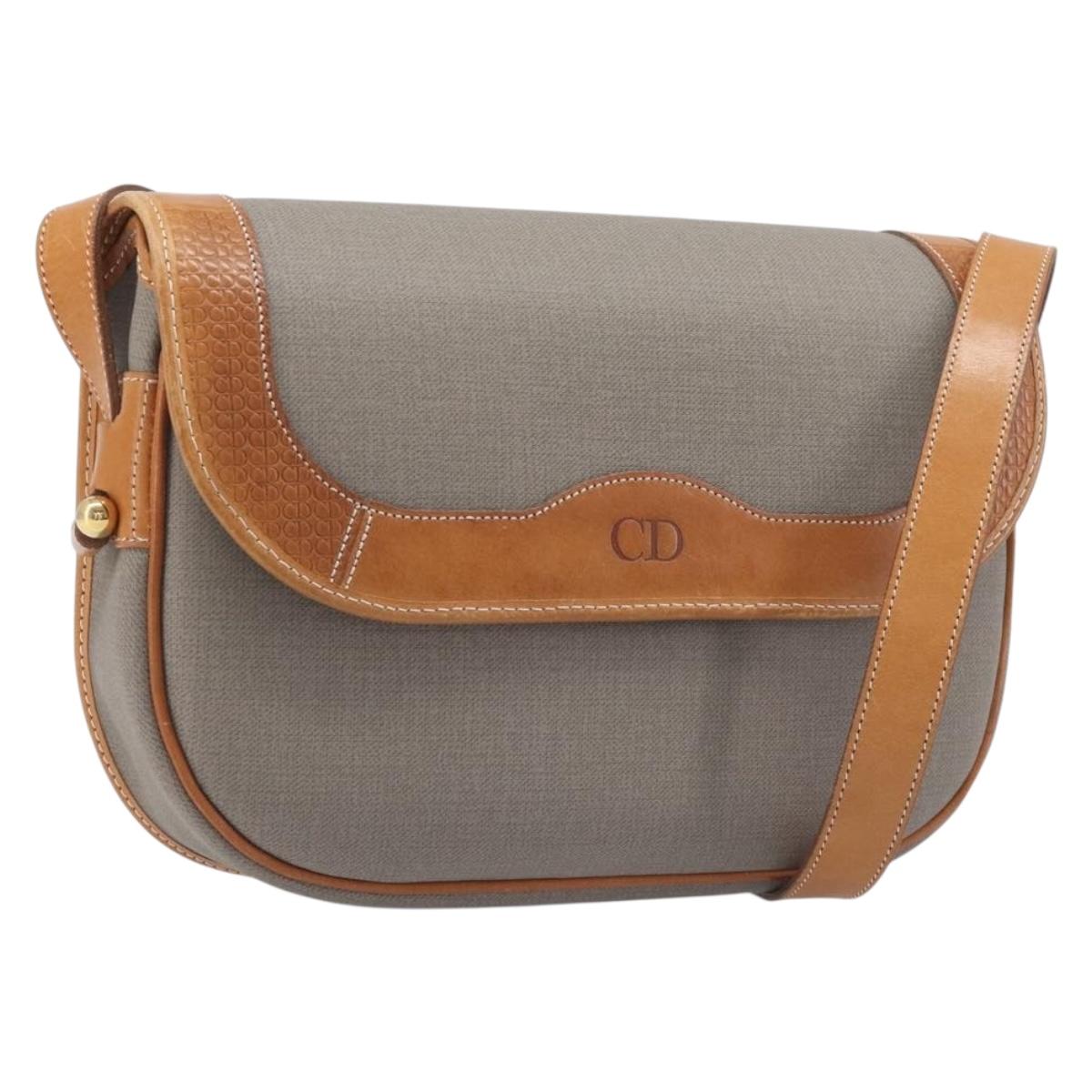 Christian Dior Shoulder Bag PVC Canvas Gray Gold Auth BA15092