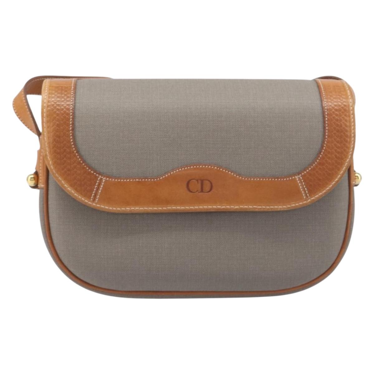 Christian Dior Shoulder Bag PVC Canvas Gray Gold Auth BA15092