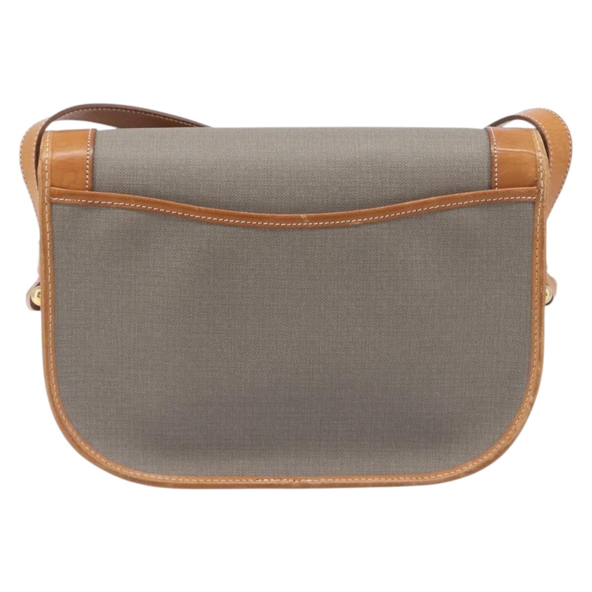 Christian Dior Shoulder Bag PVC Canvas Gray Gold Auth BA15092