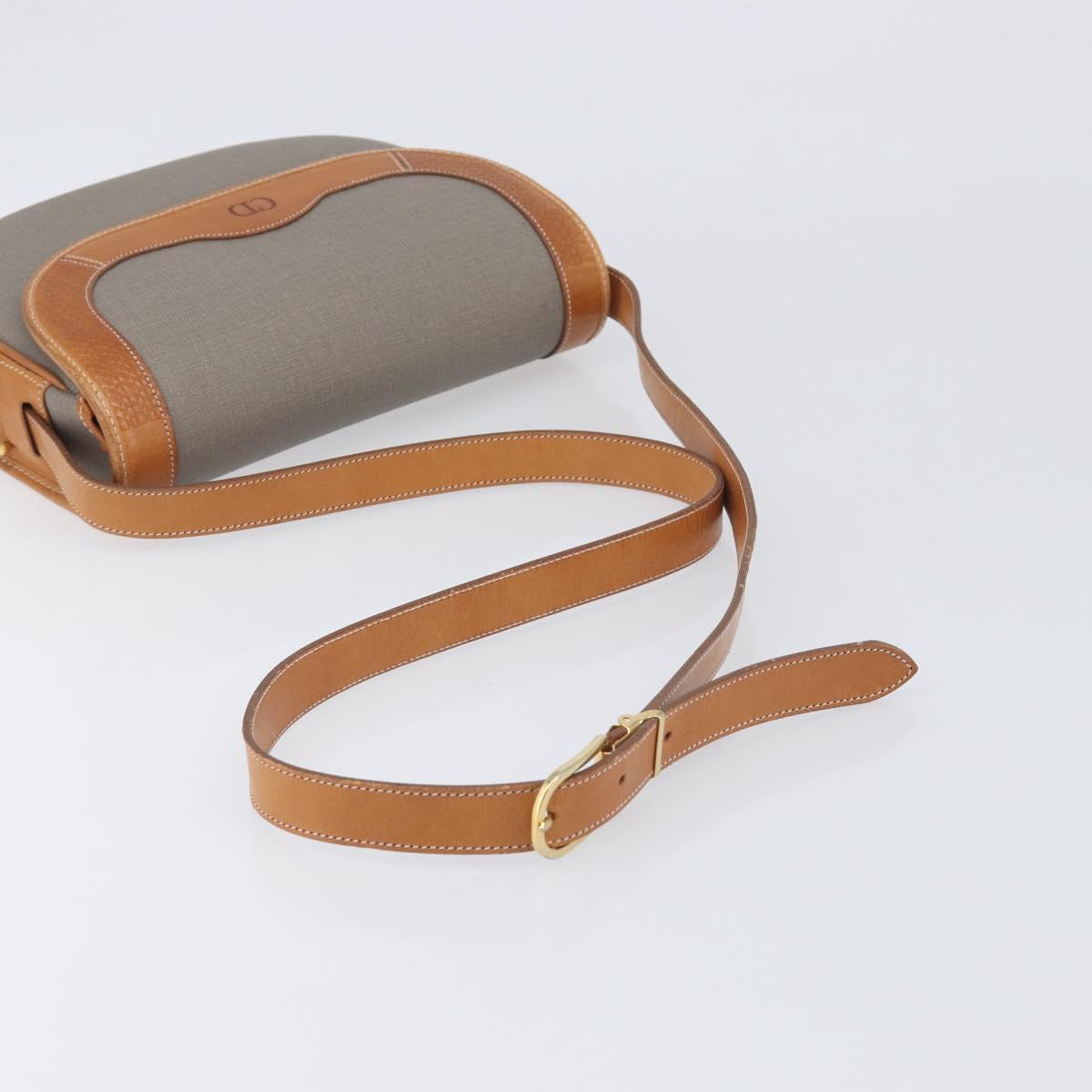 Christian Dior Shoulder Bag PVC Canvas Gray Gold Auth BA15092