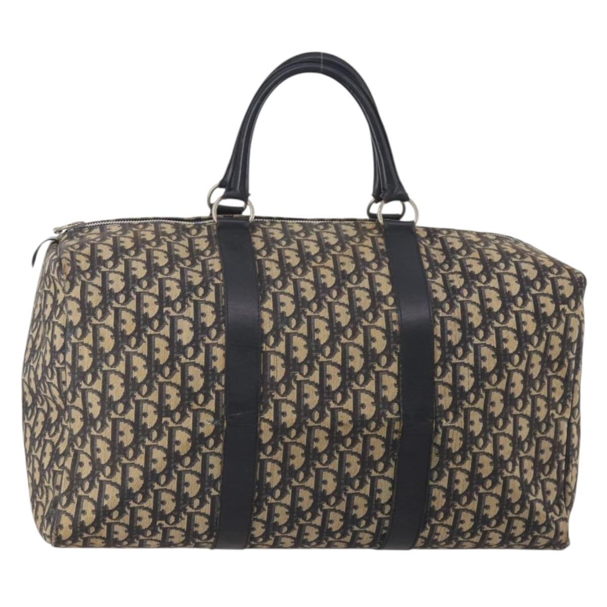 Christian Dior Trotter Canvas Boston Bag Navy Silver Auth BA15099