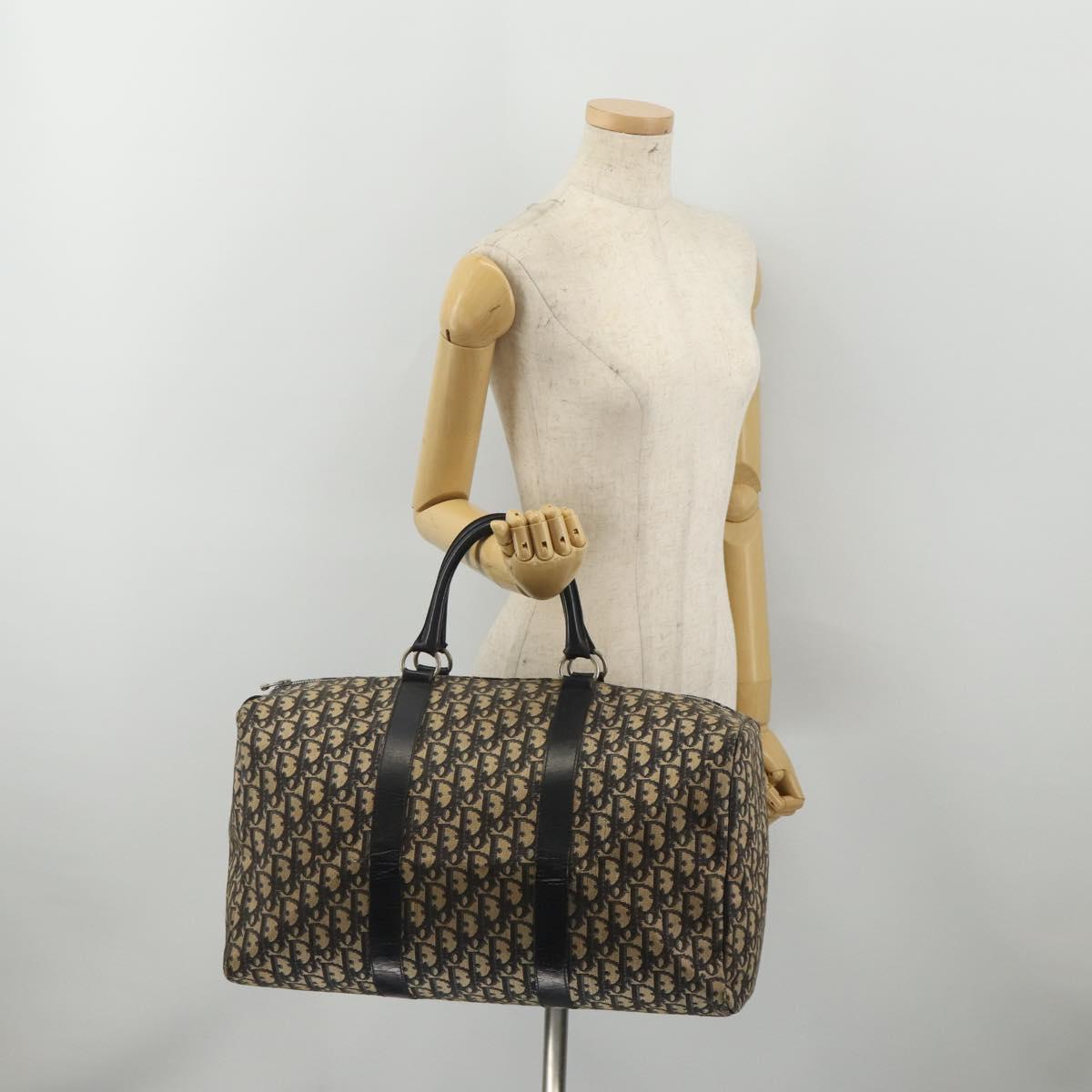 Christian Dior Trotter Canvas Boston Bag Navy Silver Auth BA15099