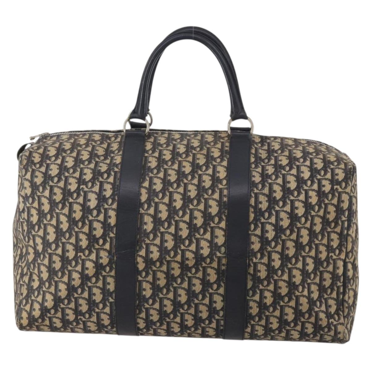 Christian Dior Trotter Canvas Boston Bag Navy Silver Auth BA15099