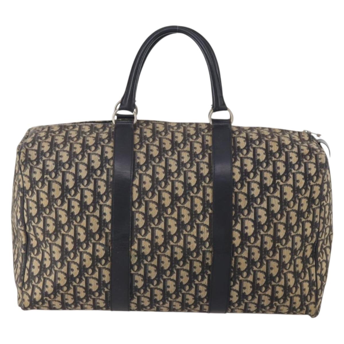 Christian Dior Trotter Canvas Boston Bag Navy Silver Auth BA15099