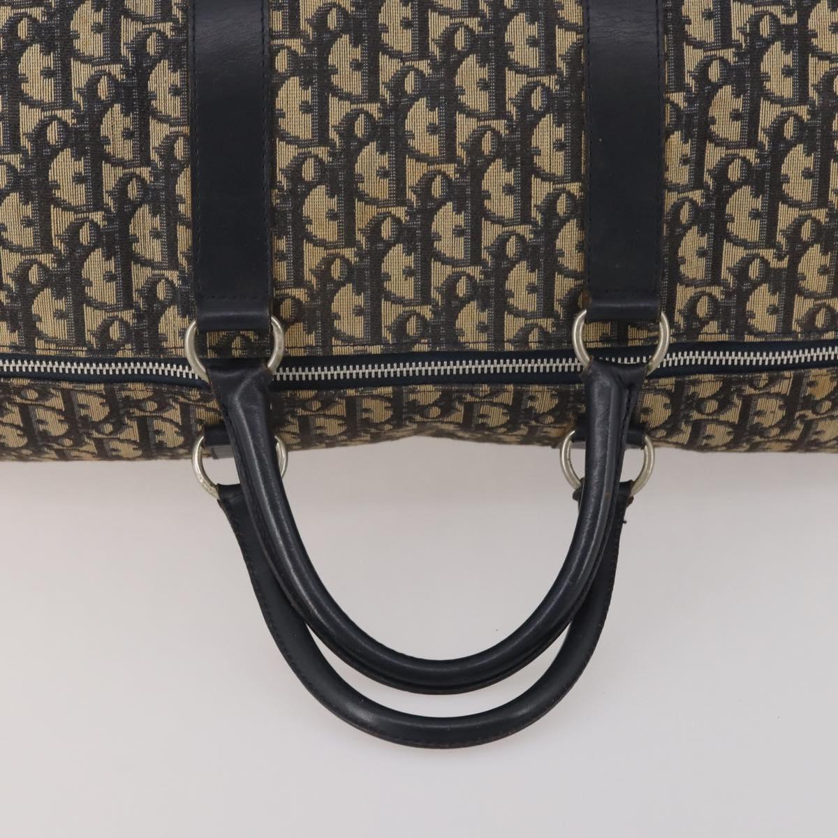 Christian Dior Trotter Canvas Boston Bag Navy Silver Auth BA15099