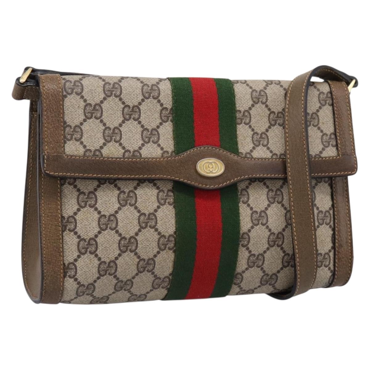 GUCCI GG Supreme Web Sherry Line Bag PVC Beige Gold 495 02 04 Auth BA15100