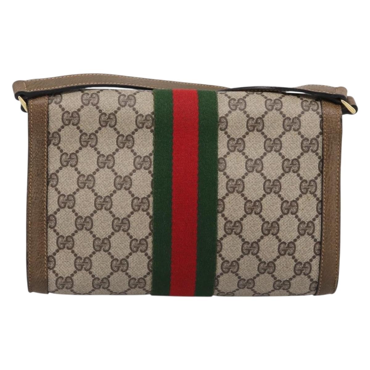 GUCCI GG Supreme Web Sherry Line Bag PVC Beige Gold 495 02 04 Auth BA15100