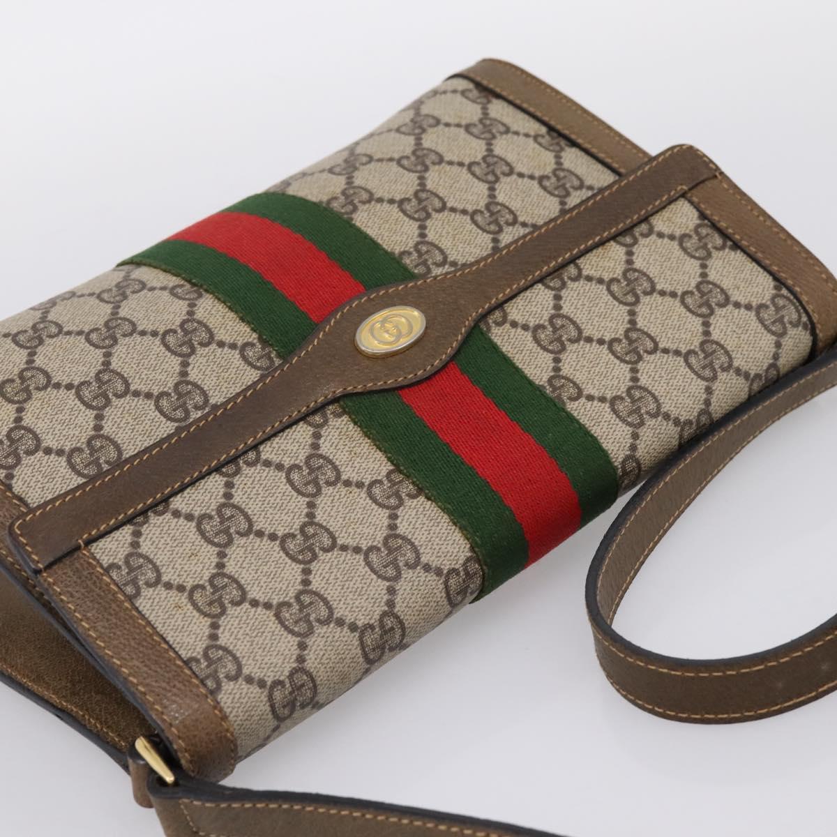 GUCCI GG Supreme Web Sherry Line Bag PVC Beige Gold 495 02 04 Auth BA15100