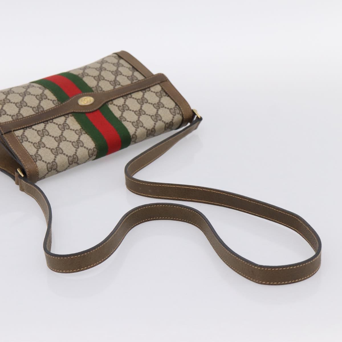 GUCCI GG Supreme Web Sherry Line Bag PVC Beige Gold 495 02 04 Auth BA15100