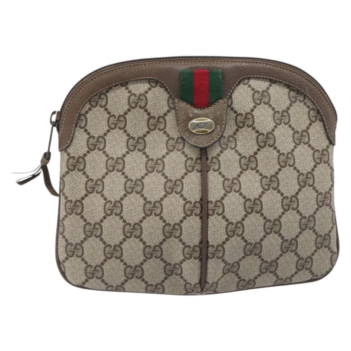 GUCCI GG Supreme Web Sherry Line Bag PVC Beige Gold 98 02 047 Auth BA15101