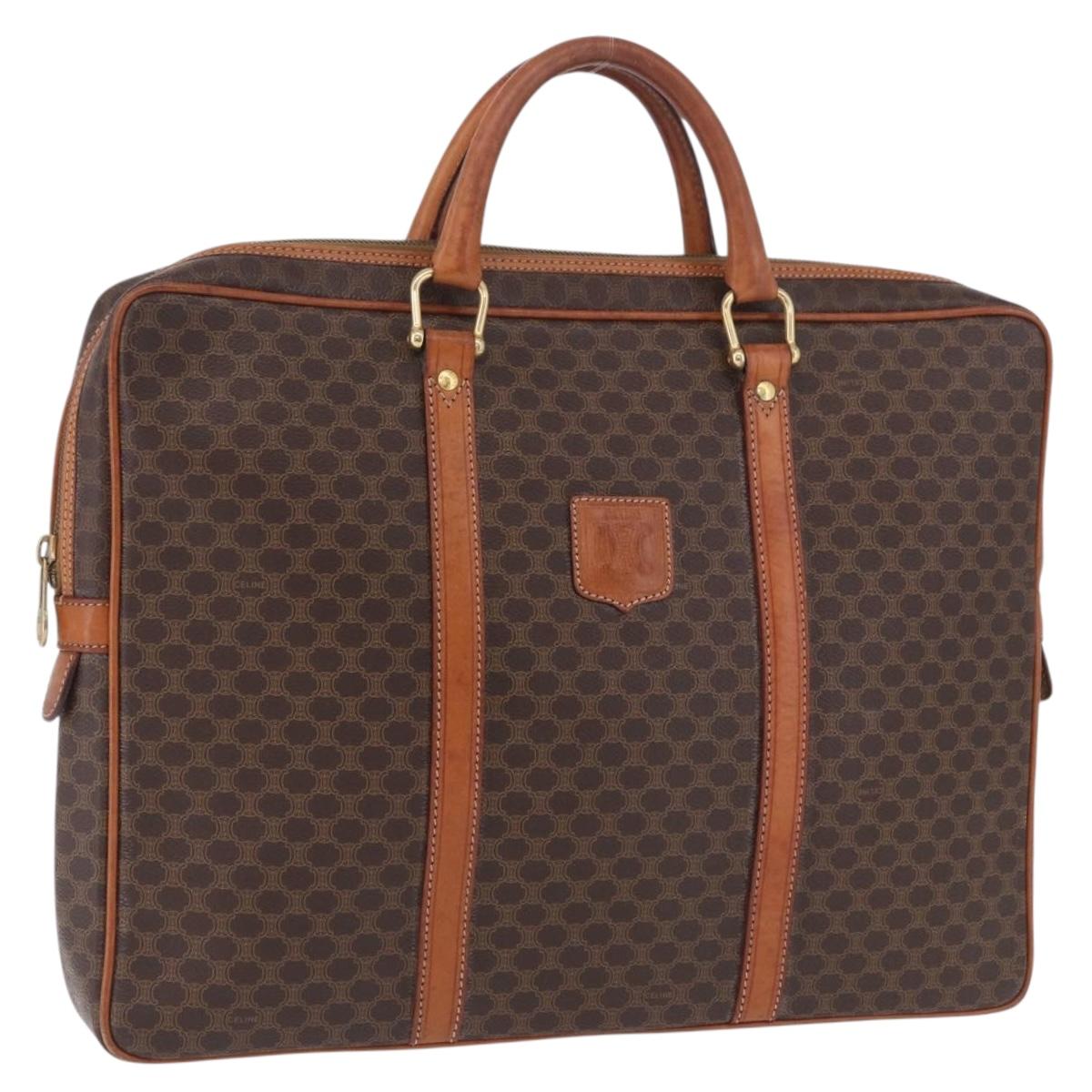 CELINE Macadam Canvas Business Bag PVC Leather Brown Gold Auth BA15102