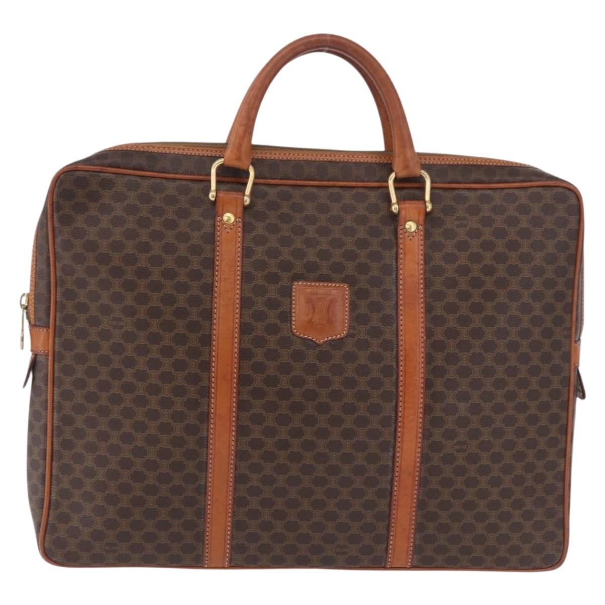 CELINE Macadam Canvas Business Bag PVC Leather Brown Gold Auth BA15102