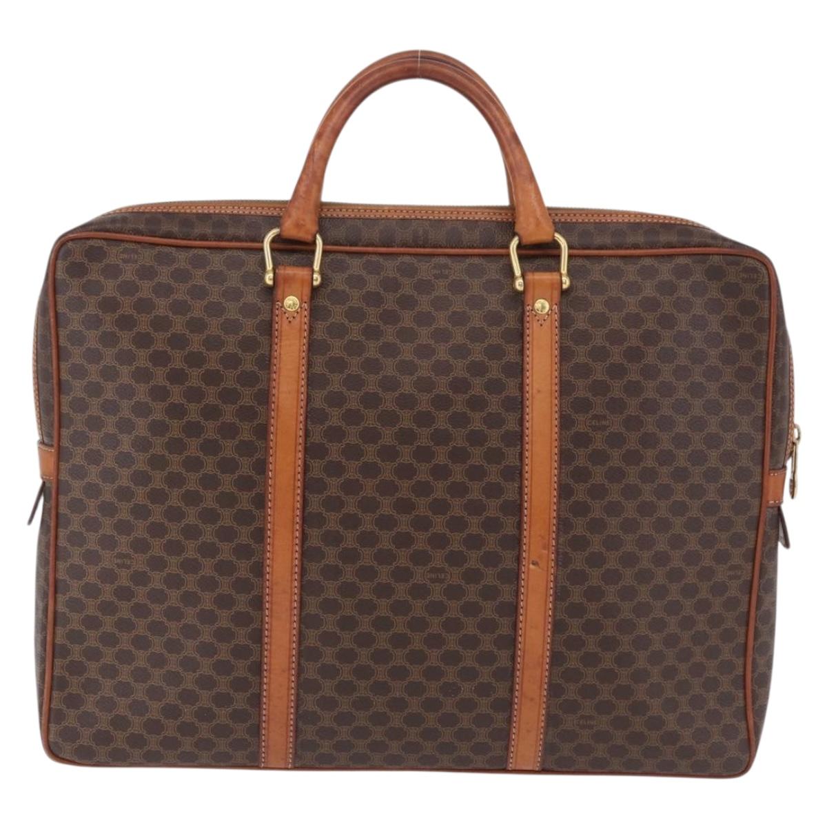 CELINE Macadam Canvas Business Bag PVC Leather Brown Gold Auth BA15102