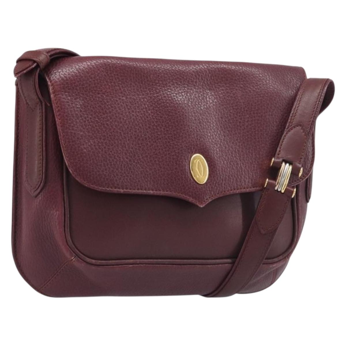CARTIER Must Line Shoulder Bag Leather Bordeaux Gold Auth BA15103