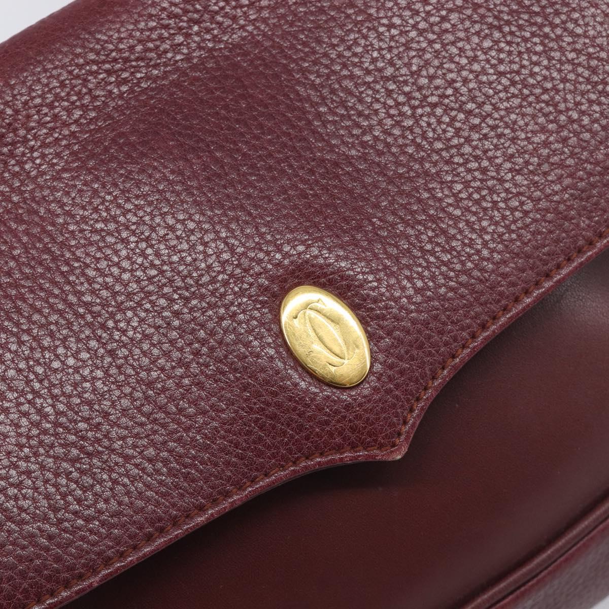 CARTIER Must Line Shoulder Bag Leather Bordeaux Gold Auth BA15103