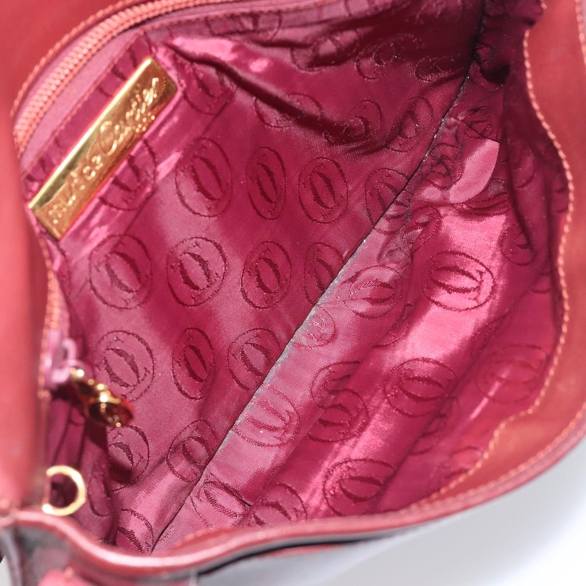 CARTIER Must Line Shoulder Bag Leather Bordeaux Gold Auth BA15103