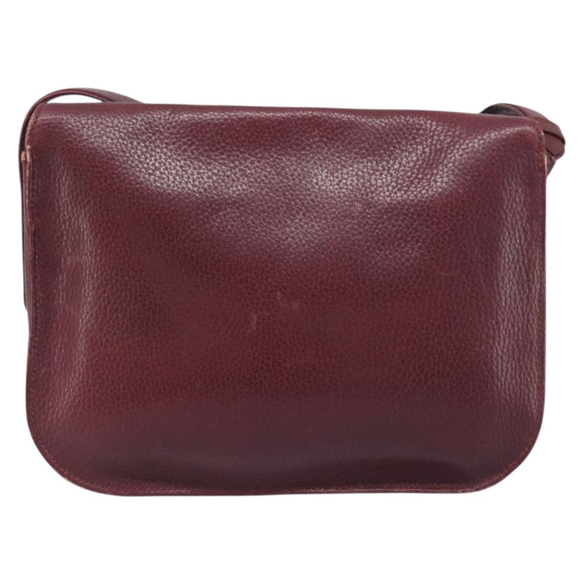 CARTIER Must Line Shoulder Bag Leather Bordeaux Gold Auth BA15103