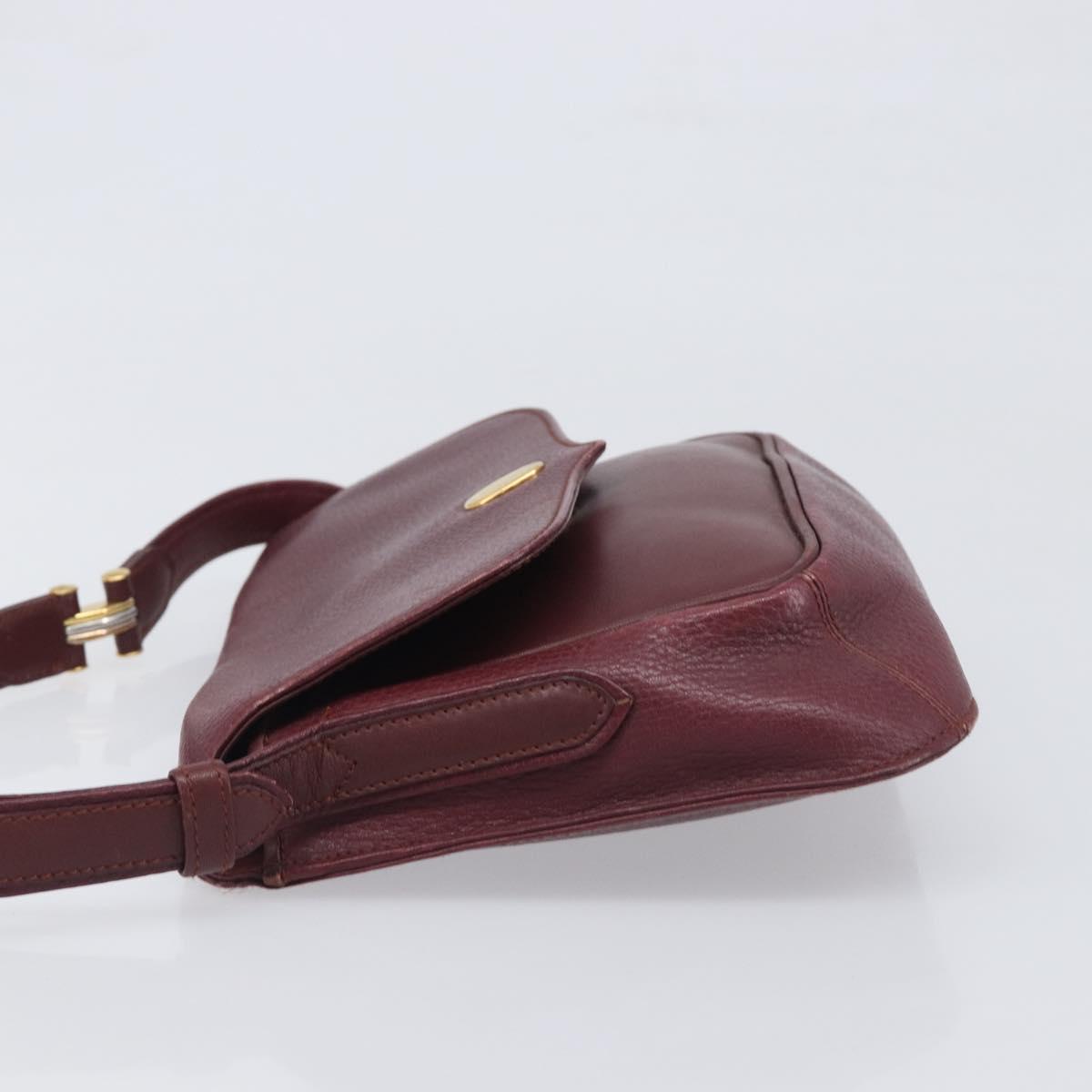 CARTIER Must Line Shoulder Bag Leather Bordeaux Gold Auth BA15103