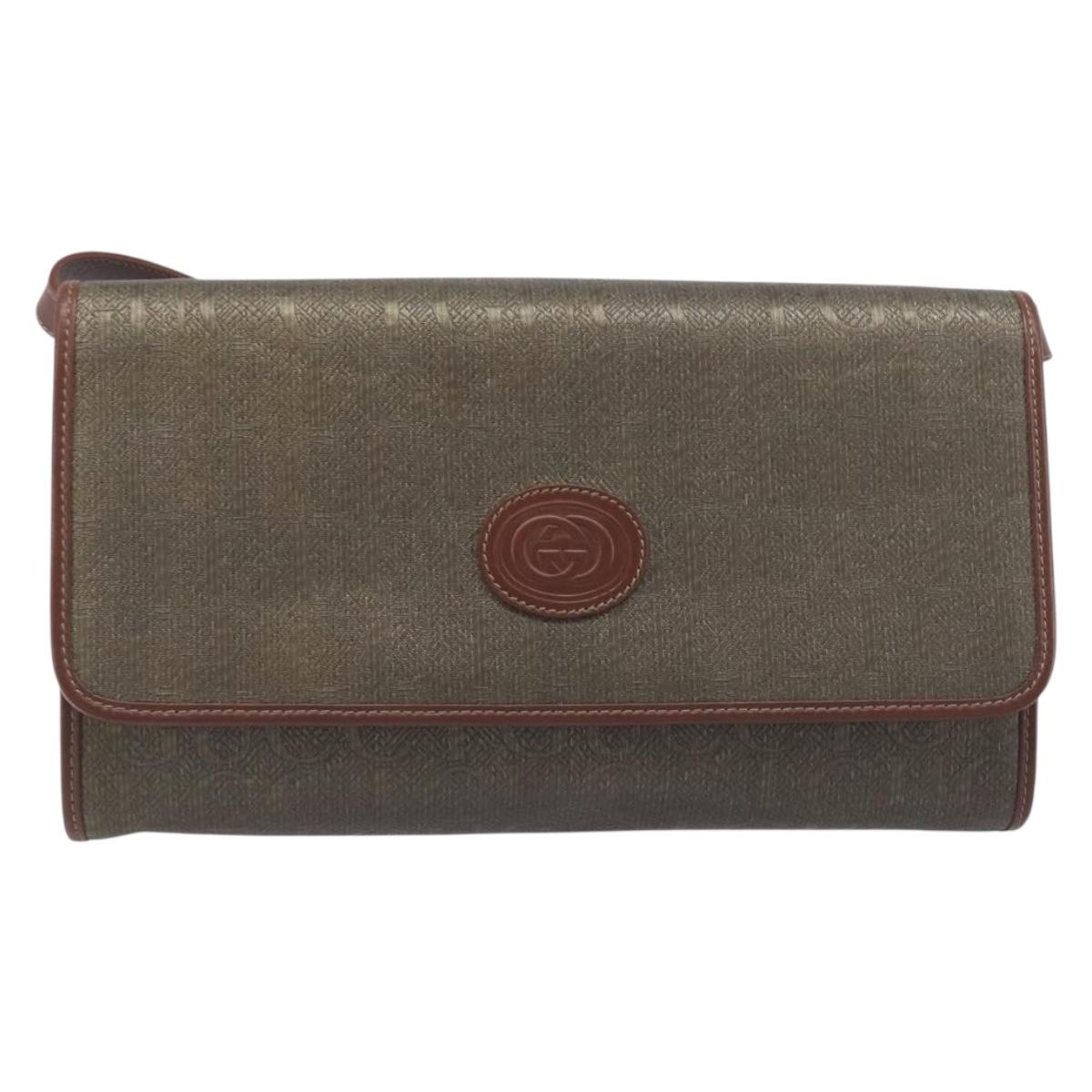 GUCCI Shoulder Bag Canvas Khaki Gold 004 084 0289 Auth BA15104