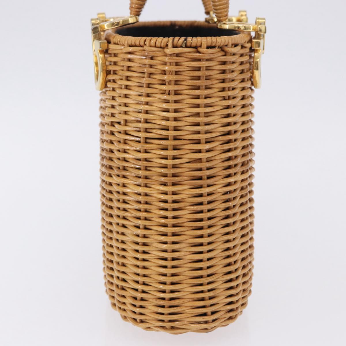 Salvatore Ferragamo Gancini Hand Bag Raffia Beige Gold Auth BA15106V