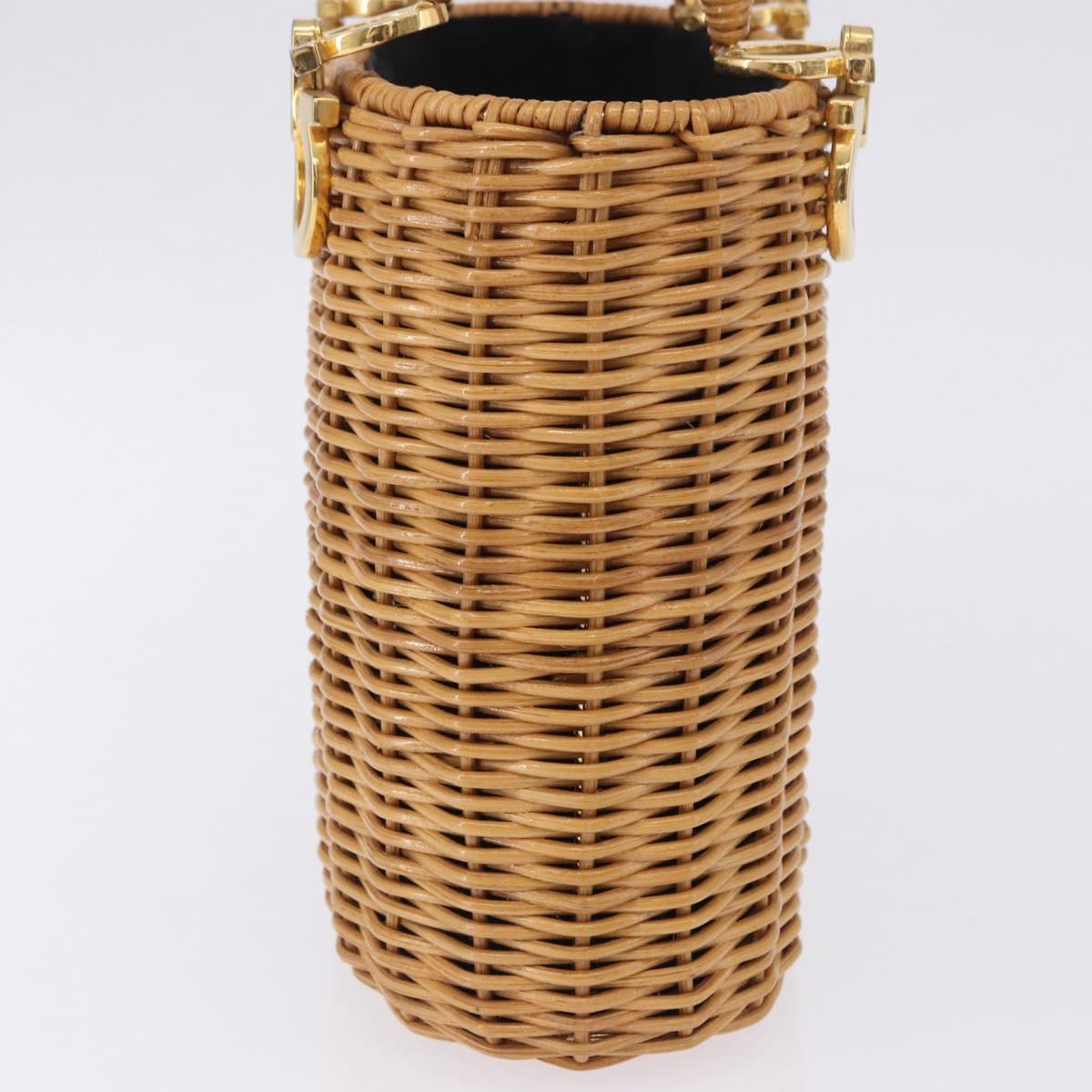 Salvatore Ferragamo Gancini Hand Bag Raffia Beige Gold Auth BA15106V