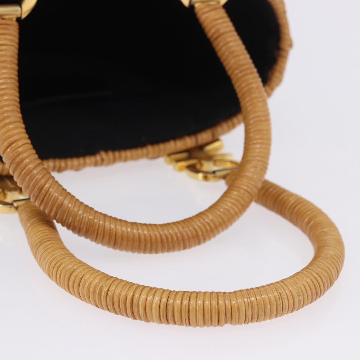 Salvatore Ferragamo Gancini Hand Bag Raffia Beige Gold Auth BA15106V