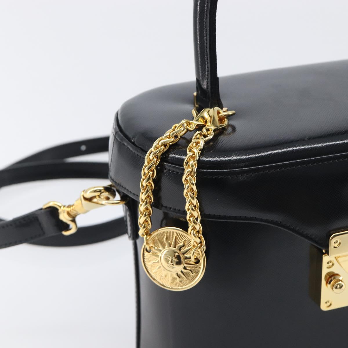 VERSACE Hand Bag Leather 2way Black Gold Auth BA15107A
