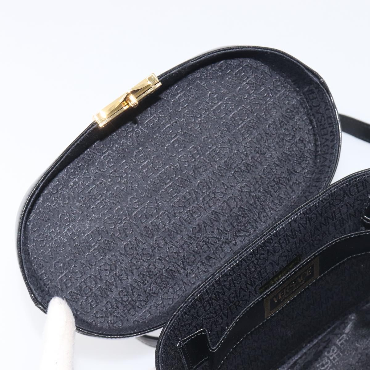 VERSACE Hand Bag Leather 2way Black Gold Auth BA15107A